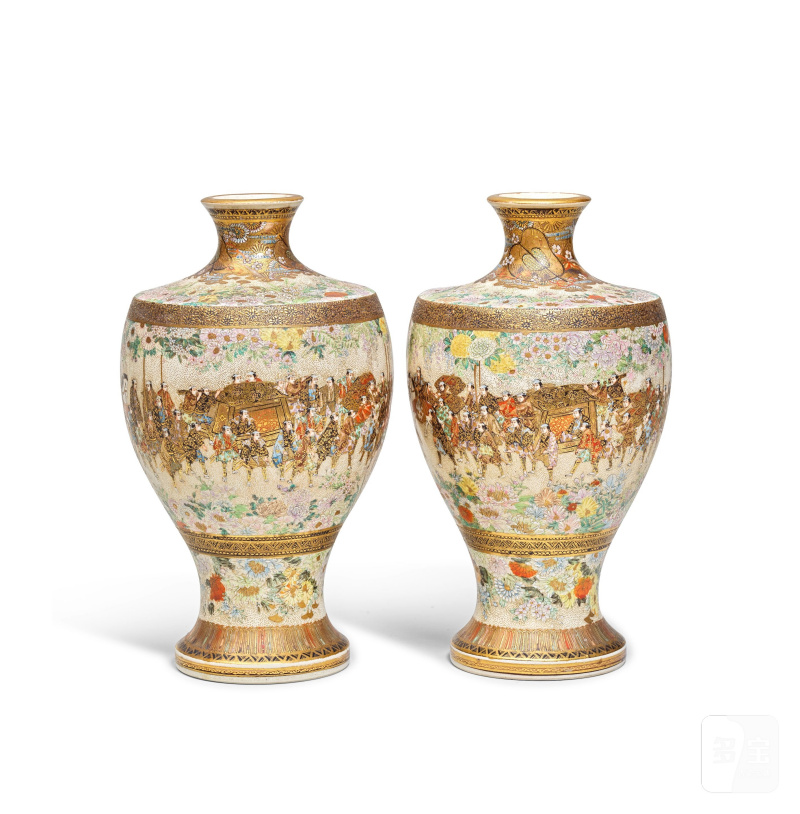 明治時代 薩摩燒瓶一對 | A PAIR OF SATSUMA BALUSTER VASES